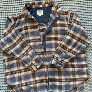 American Eagle Blue and Orange Plaid Shacket